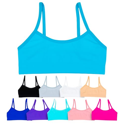 Alyce Intimates Girls Cotton Cropped Training Bra- Pack of 10 Girl Cami Bras for Teens- Stretchy Youth/Kids Bras