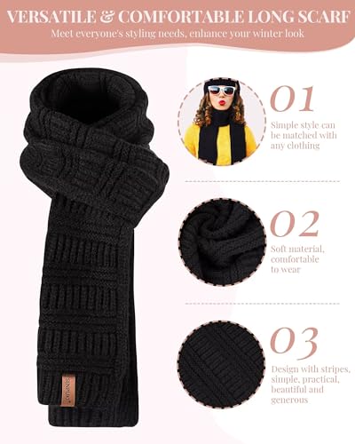 Womens Winter Beanie Hat Scarf Gloves Set, Cute Pom Pom Beanie with Warm Fleece Lined Long Knit Neck Scarf Touchscreen Gloves, 3 Piece Set for Cold Weather(Oatmeal)
