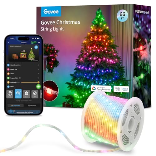 Govee Christmas Lights, Smart RGBIC Christmas Decorations Lights, 99+ Scene Modes, 66ft with 200 LEDs String Lights, IP65 Waterproof, Sync with Music, Works with Alexa, Indoor Outdoor Lighting Decor