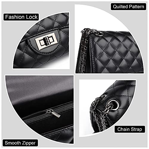 Quilted Crossbody Bags for Women Leather Ladies Shoulder Purses with Chain Strap Stylish Clutch Purse Black I