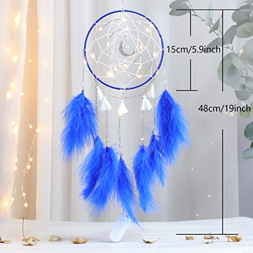 Nice Dream Dark Blue Dream Catchers, Room Nursery Decor for Girls Boys, Handmade Feather Wall Decor with Lights, Home Ornaments Craft Gift for Bedroom
