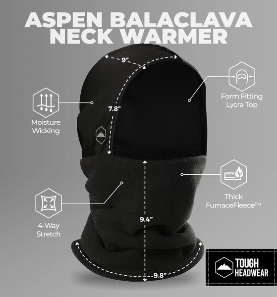 Tough Headwear Ski Mask - Neck Warmer with Helmet Liner, Fleece Balaclava, Neck Gaiters for Men & Women - Winter Motorcycle Helmet Liner