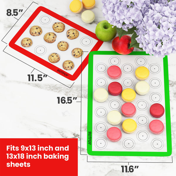 Hotpop Set of 4 Reusable Macaron Cookie Sheet Baking Mats 0.75mm (2 Half Sheets and 2 Quarter Sheets), Non Stick Baking Mats for Cookie Sheets