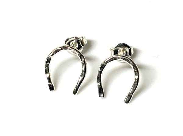 Horseshoe Stud Earrings - Hammered in Sterling .925 Silver