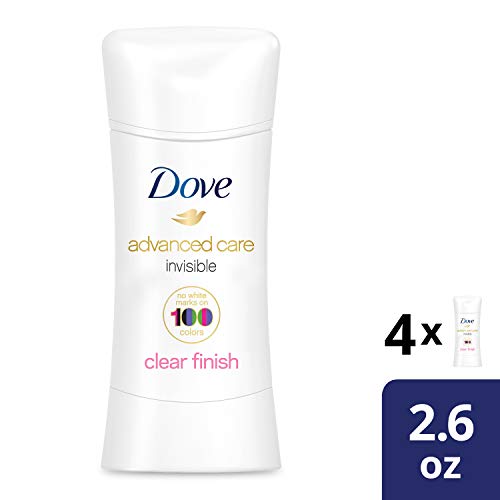 Dove Advanced Care Antiperspirant Deodorant Stick Clear Finish 4 Count deodorant that doesn’t stain clothes 72-hour odor control and all-day sweat protection with Pro-Ceramide Technology 2.6 oz