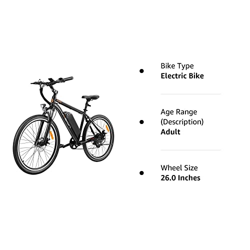 Jasion EB5 Electric Bike for Adults with 360Wh Removable Battery, 40Miles 20MPH Commuting Electric Mountain Bike with 350W Brushless Motor, 7-Speed, 26" Tires and Front Suspension (Standard, Dark)
