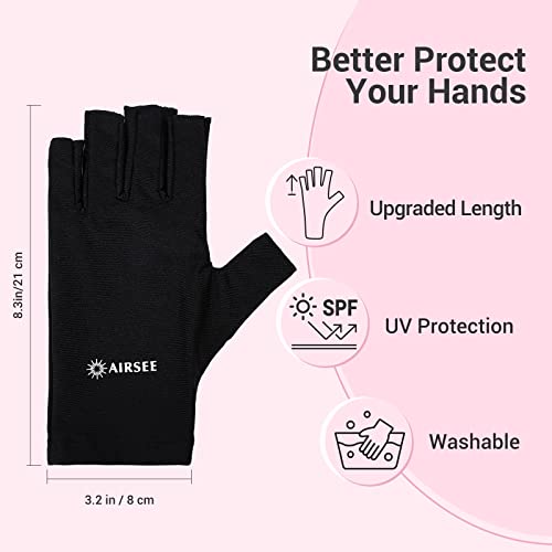 AIRSEE UV Gloves for Nail Lamp,Professional UPF50+ UV Protection Gloves for Manicures Nail Art,Fingerless Gloves That Shield Skin from The Sun and Nail Lamp (Black)