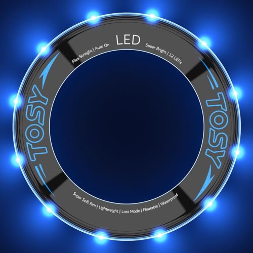 TOSY Flying Ring - 12 LEDs, Super Bright, Soft, Auto Light Up, Safe, Waterproof, Lightweight Frisbee, Cool Birthday, Camping, Easter Basket Stuffers & Outdoor/Indoor Gift Toy for Boys/Girls/Kids