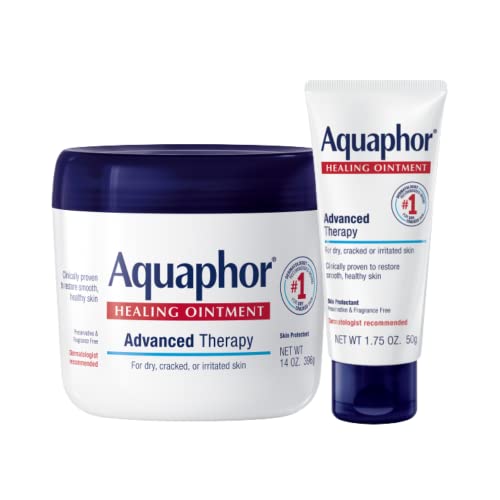 Aquaphor Healing Ointment - Variety Pack, Moisturizing Skin Protectant For Dry Cracked Hands, Heels and Elbows - 14 oz. jar + 1.75 oz. tube