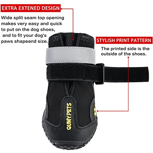 QUMY Dog Shoes for Large Dogs, Medium Dog Boots & Paw Protectors for Winter Snowy Day, Summer Hot Pavement, Waterproof in Rainy Weather, Outdoor Walking, Indoor Hardfloors Anti Slip Sole Black Size 1