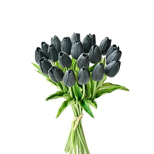 Mandy's 20pcs Teal Flowers Artificial Tulip Silk Fake Flowers 13.5" for Mother's Day Easter Valentine’s Day Gifts in Bulk Home Kitchen Wedding Decorations