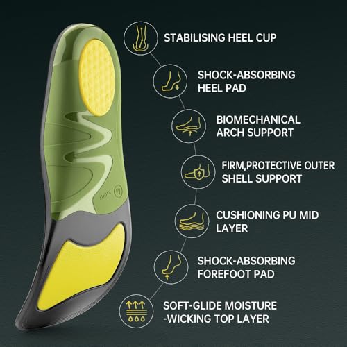 VALSOLE 220+ lbs Plantar Fasciitis High Arch Support Insoles Men Women - Orthotic Shoe Inserts for Flat Feet - Metatarsalgia - Heel Pain - Boot Work Shoe Insole - Standing All Day Heavy Duty Support