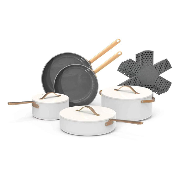 12pc Ceramic Non-Stick Cookware Set, White Icing, By Drew Barrymore Ceramic Cookware Set Kitchen