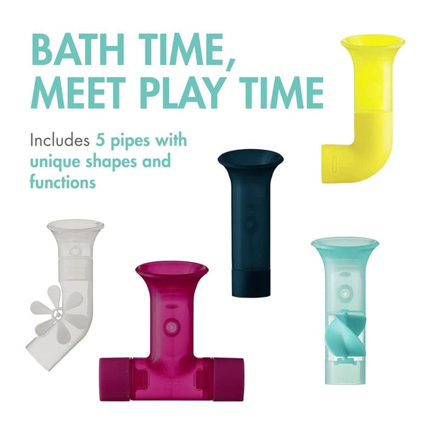 Boon Pipes Toddler Bath Toys - Bathtub Building Toys with Suction Cups - Toddler Sensory Toys and Bathtub Essentials - Multicolored - 5 Count - Kids Ages 12 Months and Up