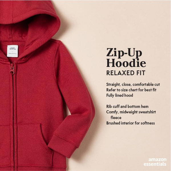 Amazon Essentials Girls' Fleece Zip-Up Hoodie Sweatshirt, Bright Pink, Small
