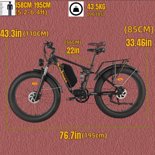 Handsider Electric Bike for Adults, RWD/AWD 2000W Dual Motor Electric Bicycles, 48V 21Ah 7 Speed 35MPH Full Suspension ebike, Front and Rear HDB, 26 * 4.0” Fat Tire ebikes for Adult