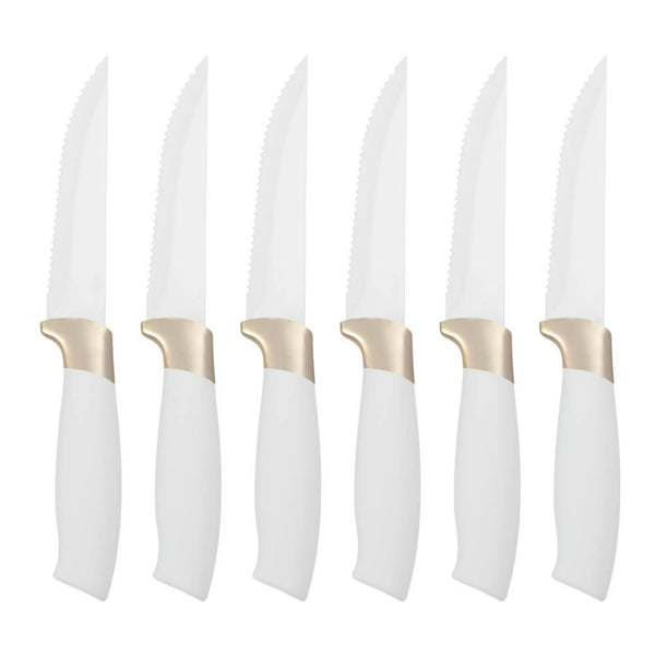 12 Piece Beautiful Knife Block Set with Soft-Grip Ergonomic Handles White and Gold by Drew Barrymore