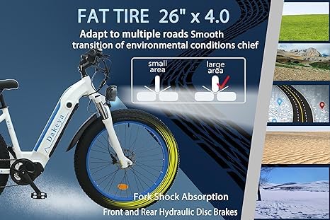 Dakeya Da08 Electric Bike for AdultsTerrains,1000W Brushless Motor EBike,48V 15AH Removable Battery,UP to 50 Miles,26" x 4.0 Fat Tire,7-Speed Gear,31MPH, LCD Digital Display,for All Terrains