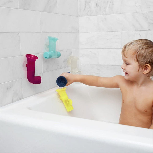 Boon Pipes Toddler Bath Toys - Bathtub Building Toys with Suction Cups - Toddler Sensory Toys and Bathtub Essentials - Multicolored - 5 Count - Kids Ages 12 Months and Up