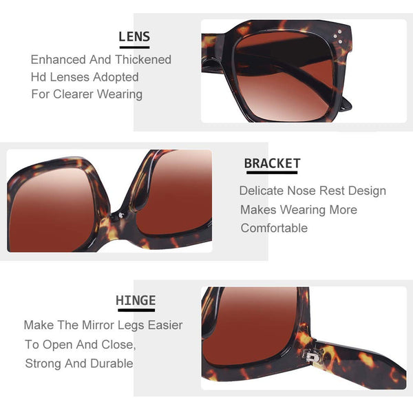 TAOTAOQI Vintage Women Oversized Sunglasses Designer Luxury Square Sun Glasses UV400 Protection Flat Lens (Tortoise Frame Gradient Brown Lens)