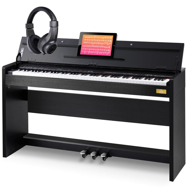 AODSK 88 Key Weighted Action Digital Piano,Grade Hammer Action Keyboard with Furniture Stand and Triple Pedals for Beginner Kids/Adults,Classic Household,Piano Lessons, UPB-85 (Comes with headphones)