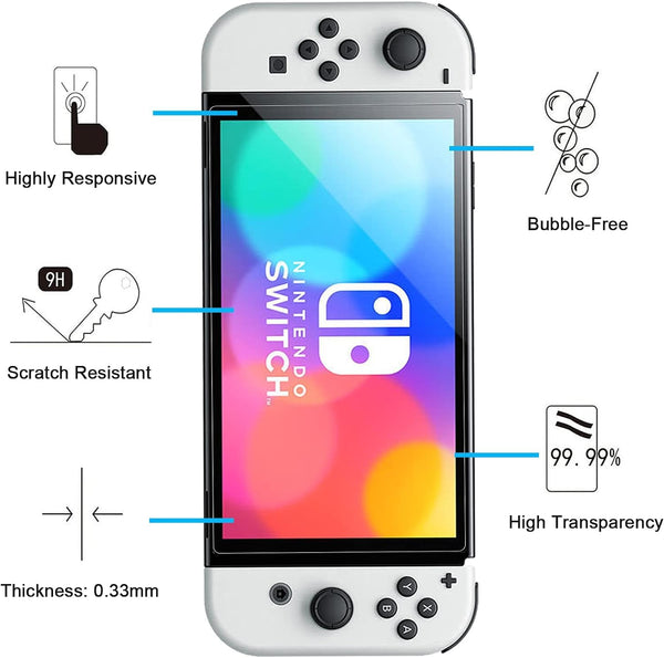 NEW'C 3 Pack Designed for Nintendo Switch (model OLED) Screen Protector Tempered Glass, Case Friendly Anti Scratch Bubble Free Ultra Resistant