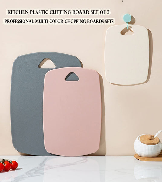 Cutting Boards for Kitchen,Plastic Cutting Board Set of 3, Thick Chopping Boards for Meat, Veggies, Fruits, with Easy Grip Handle,Dishwasher Safe (Pink, 3Pcs)