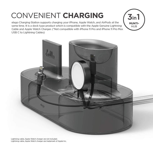 elago 3 in 1 Charging Station Compatible with Apple Products, Apple Watch Series 9/8/7/6/SE/5/4/3/2/1/SE, Apple AirPods Pro 2/1, AirPods 3/2/1 and All iPhone Models [Original Cables Required]