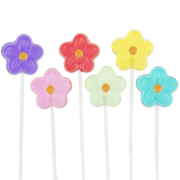 Twinkle Pops Lollipop, Daisy Shapes (Pack of 100 Lollipops), 12 inch Long Lollipop Stem, Handcrafted in USA, 6 Vibrant Colors, Fruit Flavors, 37.80 Ounce by Sparko Sweets