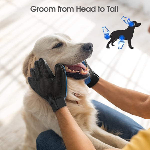 Pet Hair Remover Glove - Gentle Pet Grooming Glove Brush - Deshedding Glove - Massage Mitt with Enhanced Five Finger Design - Perfect for Dogs & Cats with Long & Short Fur - 1 Pack (Right-Hand), Blue