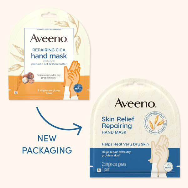 Aveeno Skin Relief Repairing Hand Mask, Moisturizing Gloves with Prebiotic Oat & Shea Butter for Very Dry Skin, Hand Care for Sensitive Skin, Fragrance-Free, 1 Pair of Single-Use Gloves