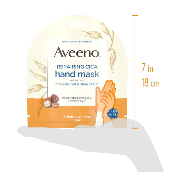 Aveeno Skin Relief Repairing Hand Mask, Moisturizing Gloves with Prebiotic Oat & Shea Butter for Very Dry Skin, Hand Care for Sensitive Skin, Fragrance-Free, 1 Pair of Single-Use Gloves