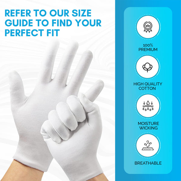 Home Solutions™ | 8 Pairs | 100% White Cotton Gloves for Eczema | Free Wash Bag | Moisturizing Treatment Gloves for Dry Hands, Sleeping Spa Gloves, Lotion Gloves Overnight for Women & Men (M)
