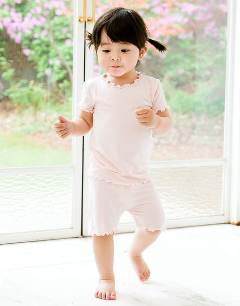 VAENAIT BABY Girls Sleepwear Pajamas Pjs 2pcs Set Short Shirring Pink+Floral L