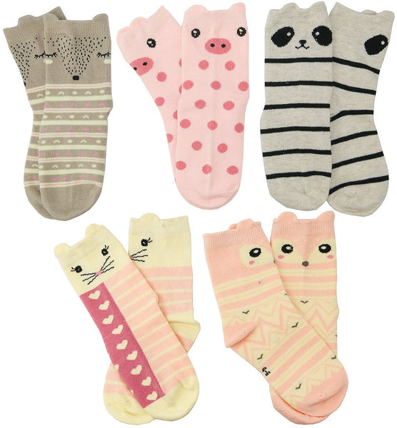 Hzcojulo Kids Toddler Big Little Girls Fashion Cotton Crew Cute Socks -5 Pairs Gift Set,Multicolor-BOV,Shoe size 13-3.5/L/7-10 Years