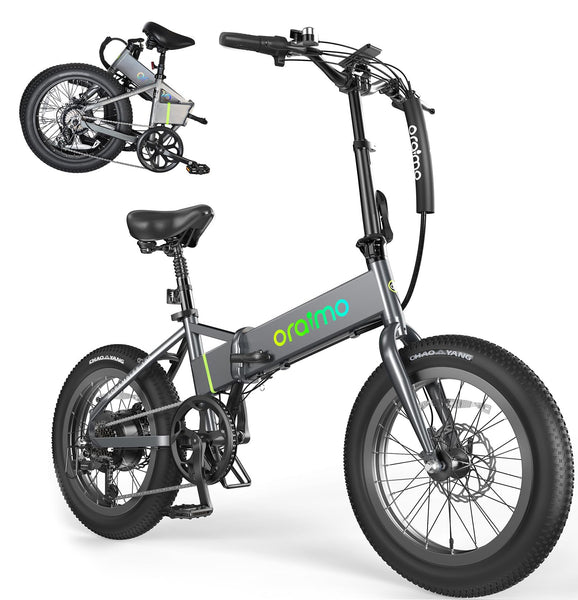 Oraimo 750W-1000W Electric Bike for Adults, 557Wh UL-Listed Hidden Battery Up to 45 Miles, 3A Fast Charge, 20" Fat Tire Folding E-Bike, Shimano 7 Speed, LCD Display, Optical Flare