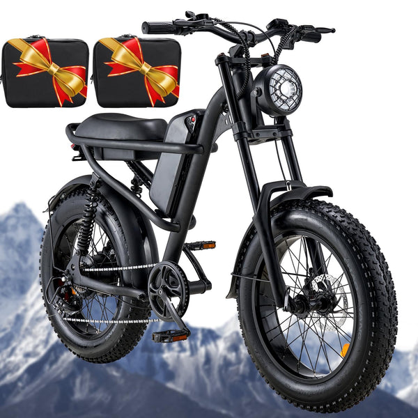 Riding'times 1500W Moped Style Electric Bike, 20 Inch Fat Tire & 6-Layer Full Suspension Ebike, Up to 28MPH & 75 Miles, 15.6AH Removable Battery, All-Terrain E Bike for Mountains, Snow, Sand, Road