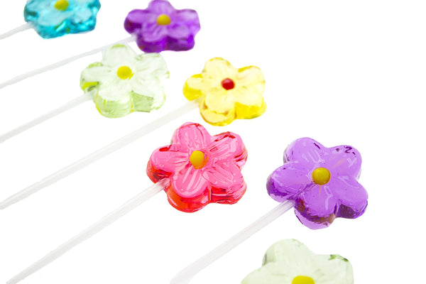 Twinkle Pops Lollipop, Daisy Shapes (Pack of 100 Lollipops), 12 inch Long Lollipop Stem, Handcrafted in USA, 6 Vibrant Colors, Fruit Flavors, 37.80 Ounce by Sparko Sweets