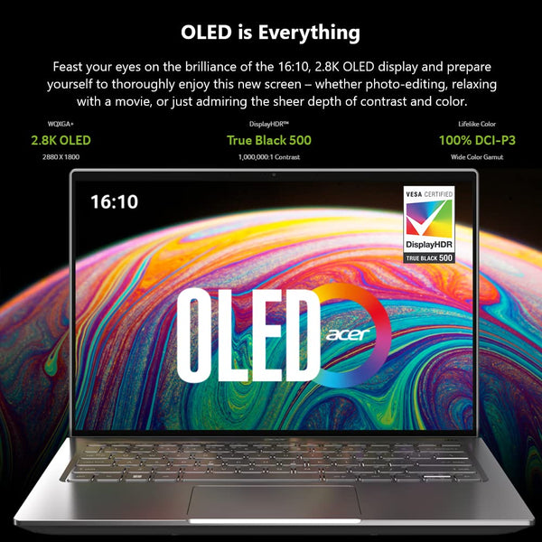 Acer Swift 3 OLED Intel Evo Thin & Light Laptop | 14" OLED 2880x1800 | Intel Core i5-12500H | Intel Iris Xe Graphics | 8GB LPDDR5 | 512GB SSD | Killer Wi-Fi 6E AX1675 | Windows 11 Home | SF314-71-51NN