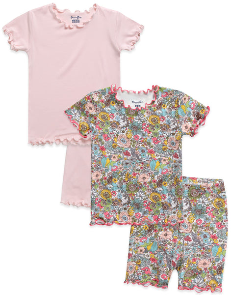 VAENAIT BABY Girls Sleepwear Pajamas Pjs 2pcs Set Short Shirring Pink+Floral L