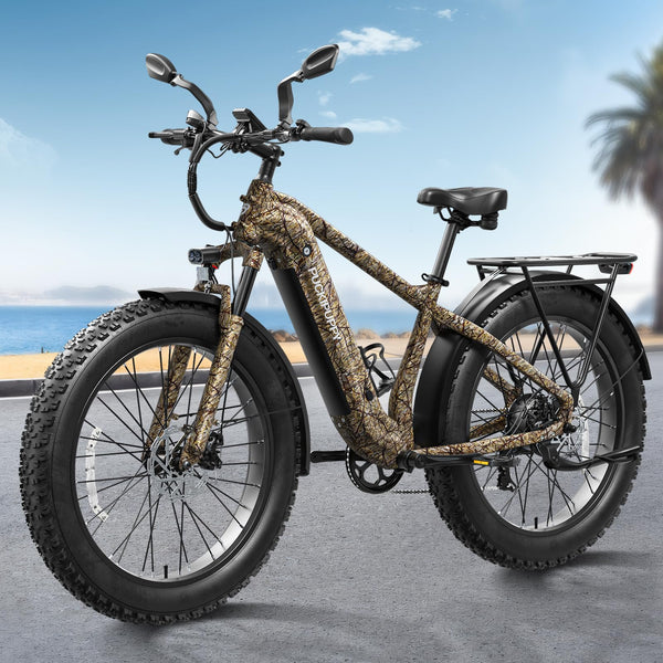 PUCKIPUPPY Electric Bike for Adults with 960W(Peak), 26" Fat Tire Electric Mountain Bike，48V 15AH Removable Battery Ebike, 28MPH Aluminum Frame E Bike with Rear Storage Shelf, Beagle(Camouflage)