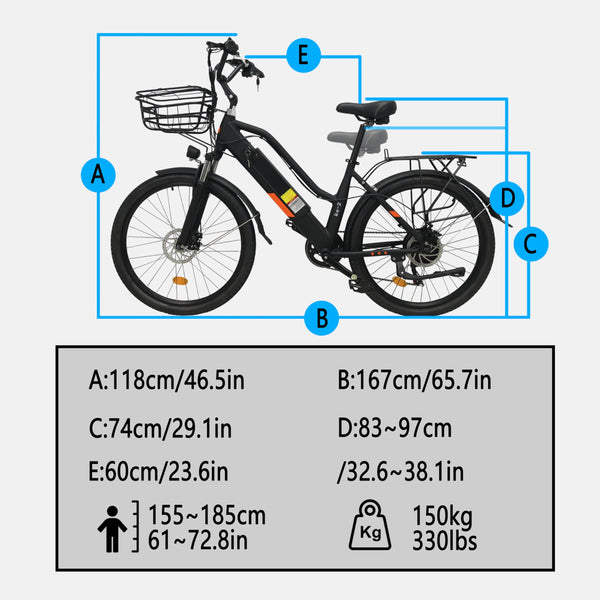 Dakeya Electric Bike for Adults, 30 mph City Ebikes for Adults with Basket, 750W 1200W Peak Ebikes for Women 7 Speed, Adult Electric Bicycle with 48V 10.5Ah Removable Battery 26" Mountain E Bike