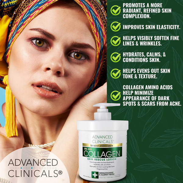Advanced Clinicals Retinol Body Lotion + Collagen Cream 2pc Body Skin Care Set | Skin Firming Moisturizer Face Lotion & Skin Tightening Body Cream | Crepey Skin Care Treatment | Fragrance-Free, 16oz