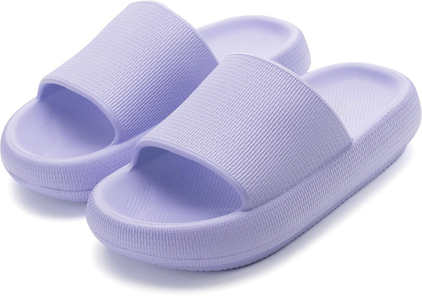 BRONAX Slides for Women Lavender Pillow Slippers Summer House Home Shoes for Ladies Female Sandals Non-Slip Size 7Comfy Cushioned Thick Sole 37-38 Light Purple