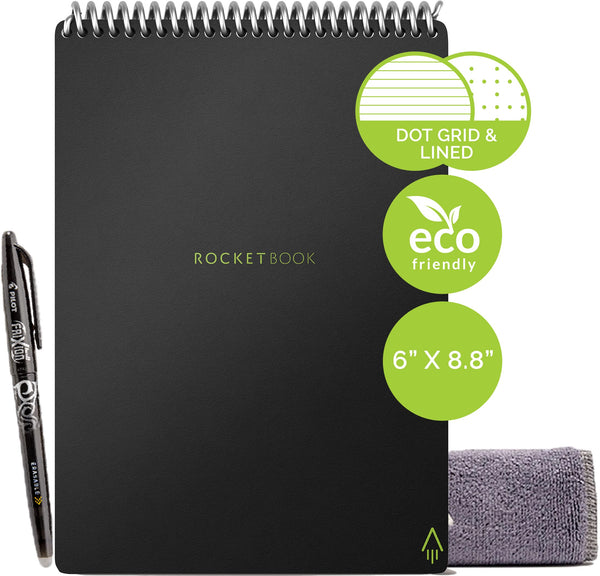 Rocketbook Smart Reusable Notebook, Flip Executive Size Spiral Notebook, Infinity Black, (6" x 8.8"")