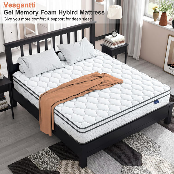 Vesgantti Queen Mattress, 10 Inch Hybrid Mattress with Memory Foam & P