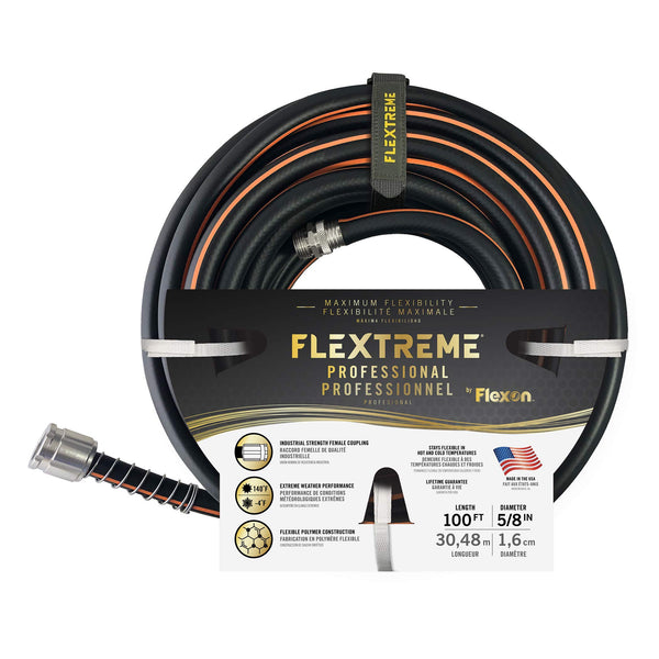 Flexon FLXP58100CN Flextreme Pro Performance Rubber Garden Hose, 100 ft, Black