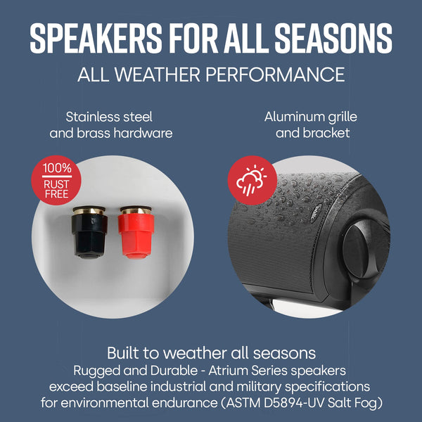 Polk Audio Atrium 6 Outdoor All-Weather Speakers with Bass Reflex Enclosure (Pair, White), Broad Sound Coverage, Speed-Lock Mounting System