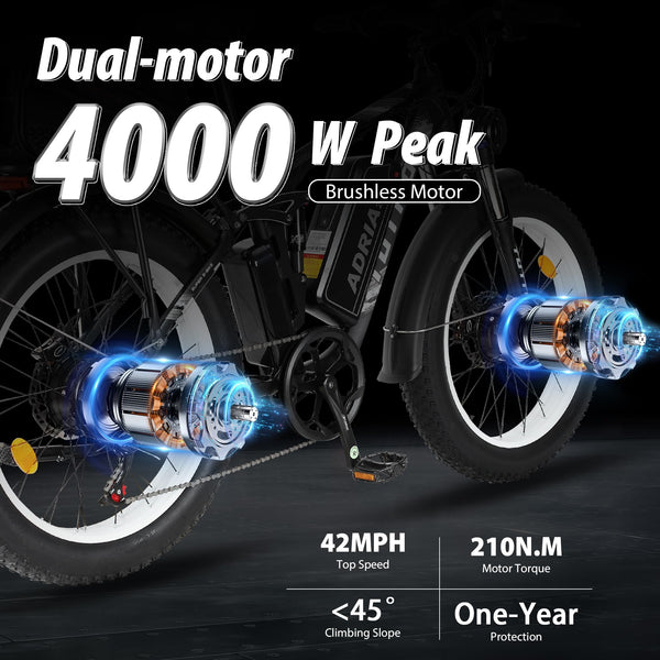 Tuttio Peak 4000W Dual Motor Electric Bike for Adults 40MPH 52V 30AH Dirt Ebike for Off-Road Mountain Beach Snow - White