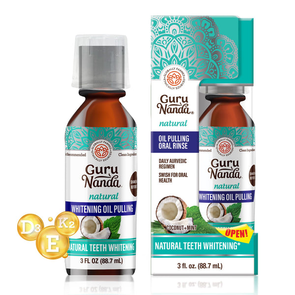 GuruNanda Coconut Oil Pulling with 7 Essential Oils and Vitamin D3, E, K2 (Mickey D), Helps with Fresh Breath, Teeth & Gum Health- Travel Size - 3 oz